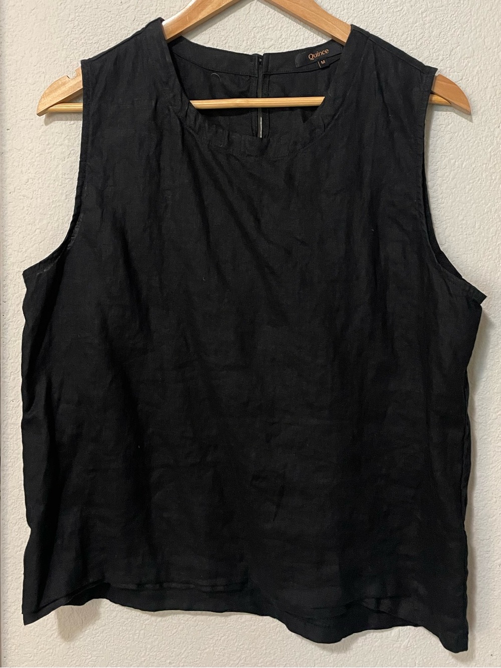 Quince Black European Linen Crewneck Sleeveless Shell Top minimalist office